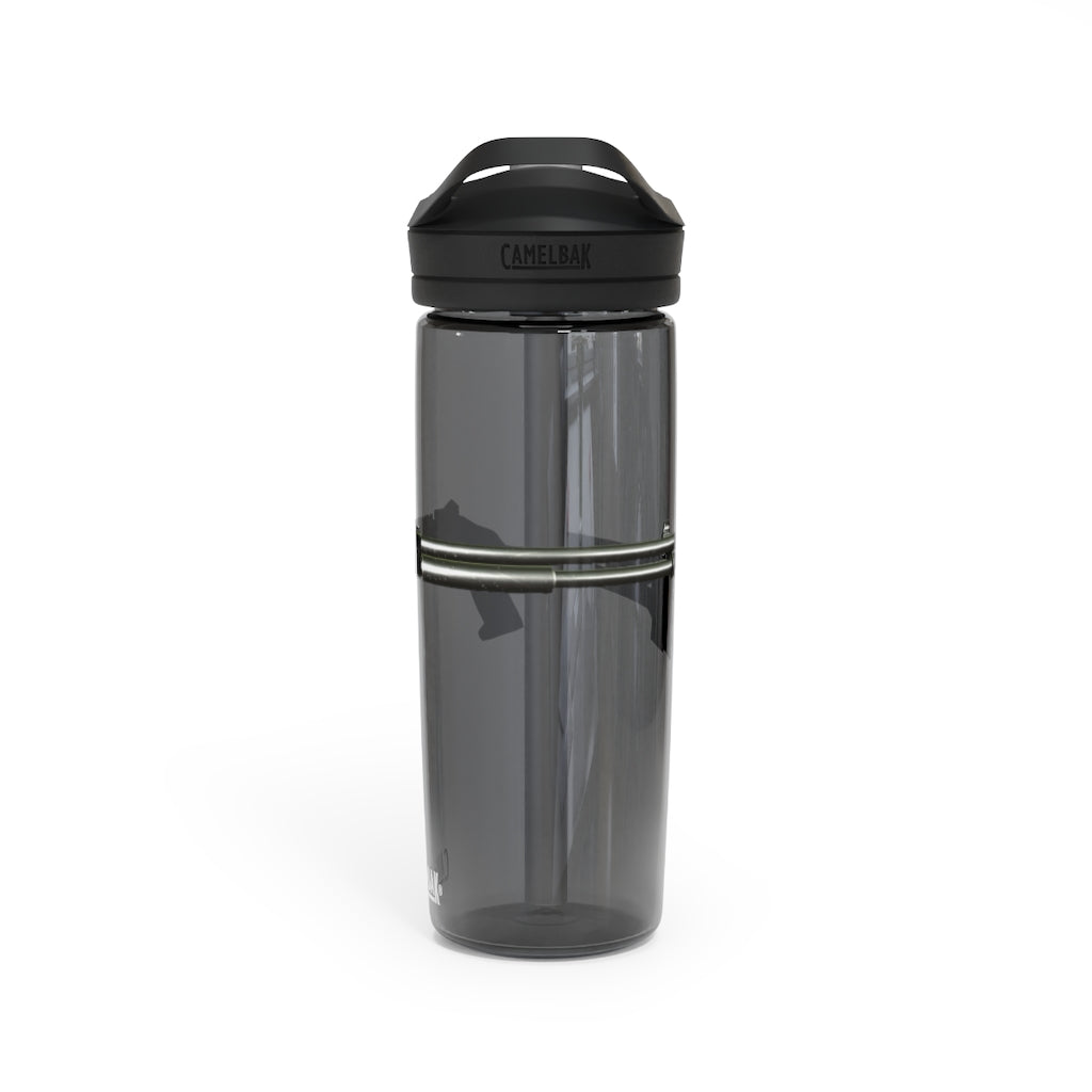 CamelBak Eddy® Water Bottle in 20oz and 25oz sizes, made from durable Tritan™ material, featuring a spill-proof biting valve and easy-carry handle.